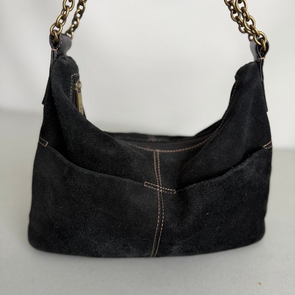 Y2K The Sak Black Suede Leather Chain Strap Shoulder Hobo Bag Purse Vintage - Picture 2 of 16